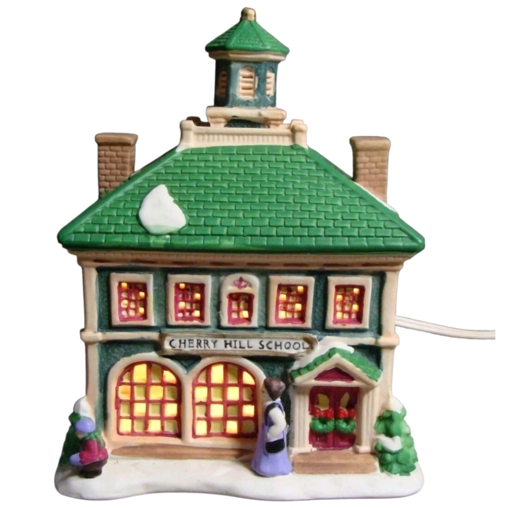 Cherry Hill School Vtg Ceramic Lighted Christmas Village House "7x5.5x4"